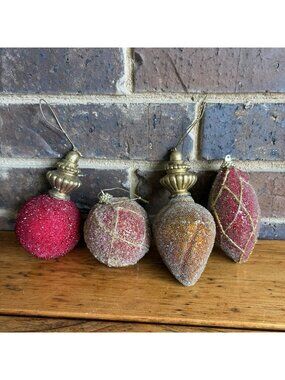 Lot Of 4 Sugar Beaded Christmas Ornaments Foam Core